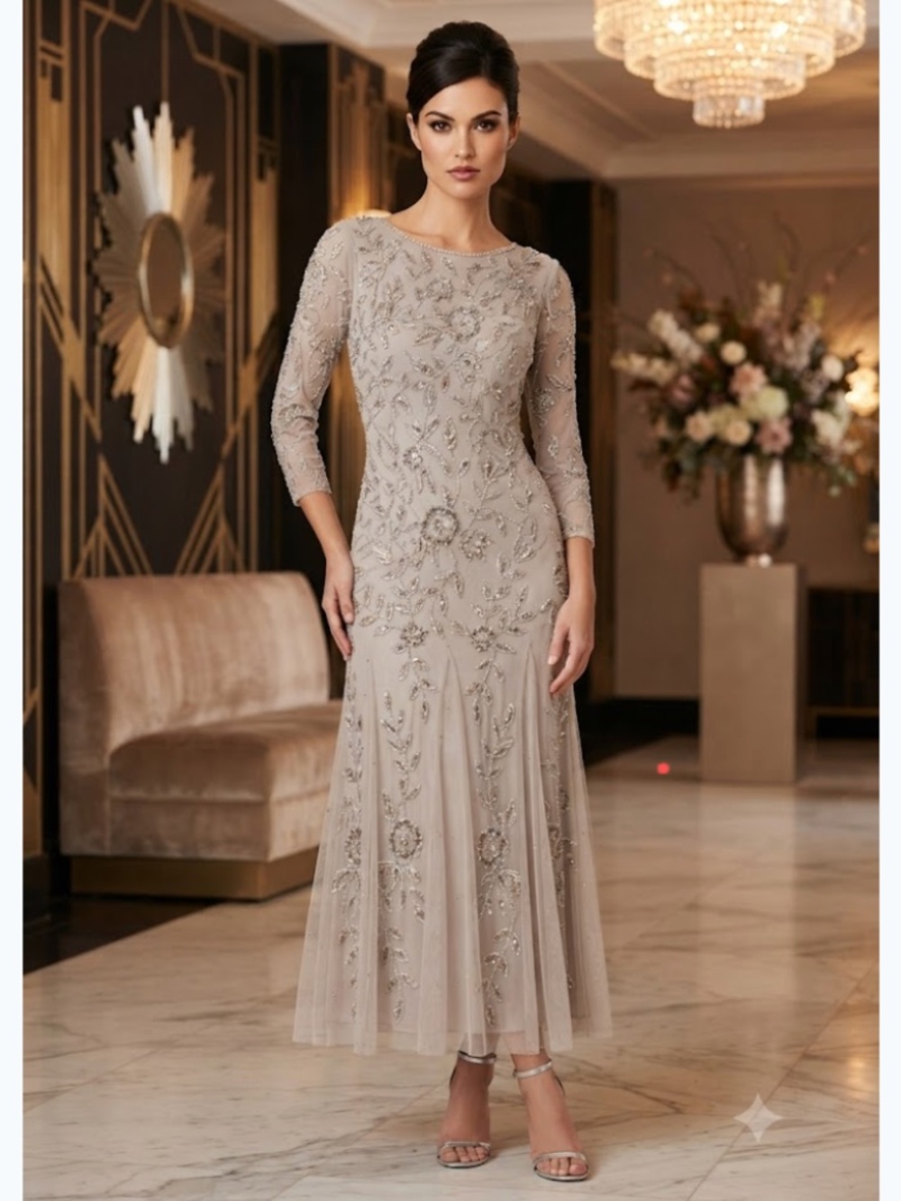 Pisarro Nights: Floral Beaded Tulle Gown (NWOT)